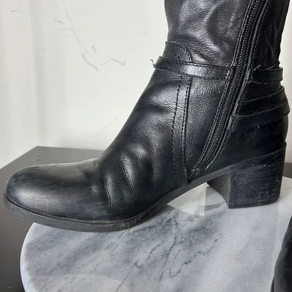 Marc Fisher leather Kierra tall pull up riding boots Sz 7.5M Black