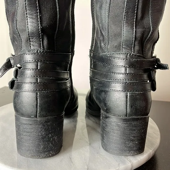Marc Fisher leather Kierra tall pull up riding boots Sz 7.5M Black