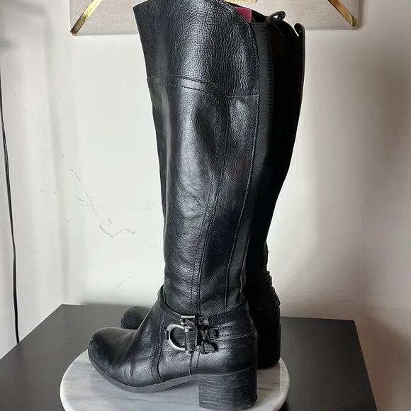 Marc Fisher leather Kierra tall pull up riding boots Sz 7.5M Black