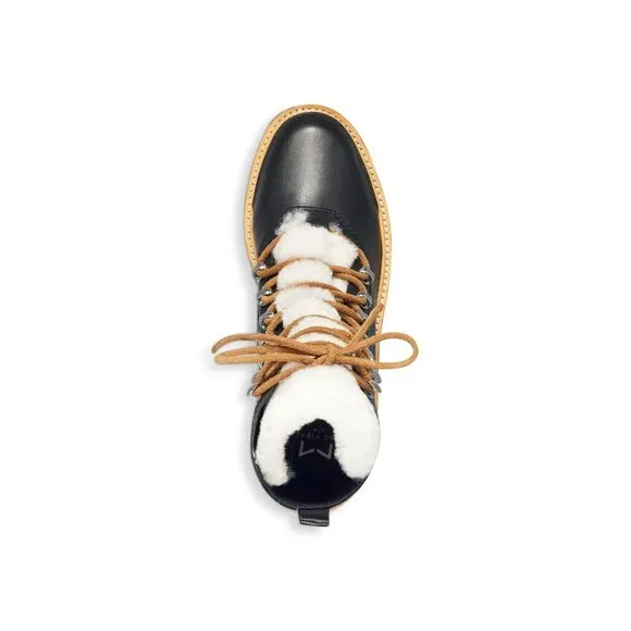 MARC FISHER LTD Womens Black Shearling Heel Pull-Tab Izzie Hiking Boots 5.5 M