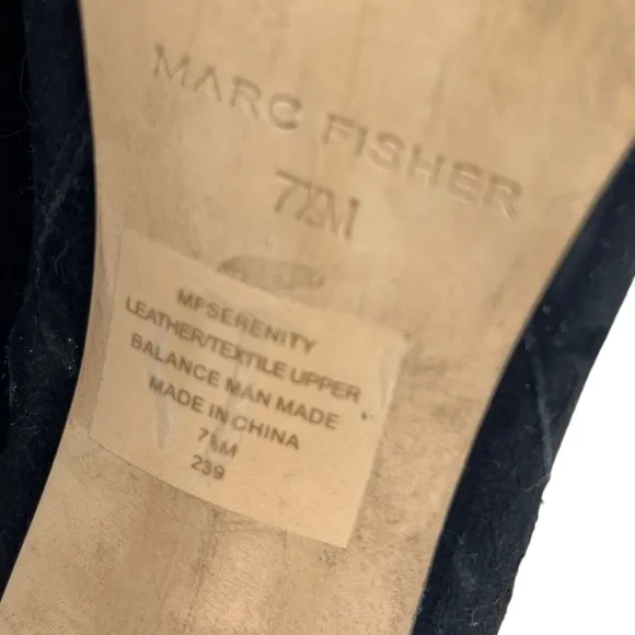 Marc Fisher Serenity Heeled Open Toe Black Suede Gold Zipper Boots Size 7.5