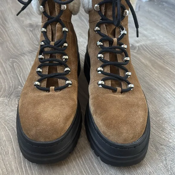 MARC FISHER Suede Sheepskin Lace Up Platform Lug Pierson Boots