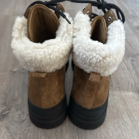 MARC FISHER Suede Sheepskin Lace Up Platform Lug Pierson Boots