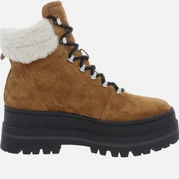 MARC FISHER Suede Sheepskin Lace Up Platform Lug Pierson Boots