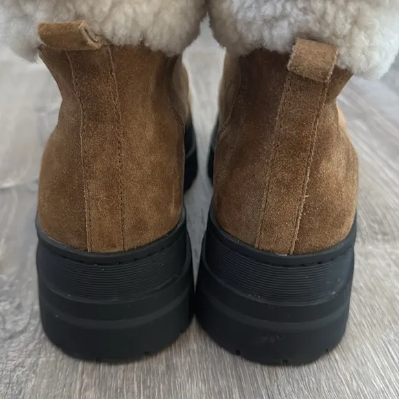 MARC FISHER Suede Sheepskin Lace Up Platform Lug Pierson Boots