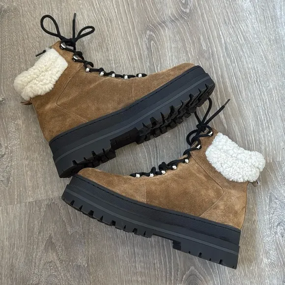MARC FISHER Suede Sheepskin Lace Up Platform Lug Pierson Boots