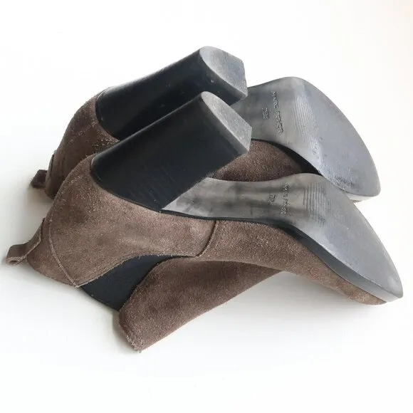 Marc Fisher Taupe Suede Leather Block Heel Ankle Boots / Booties