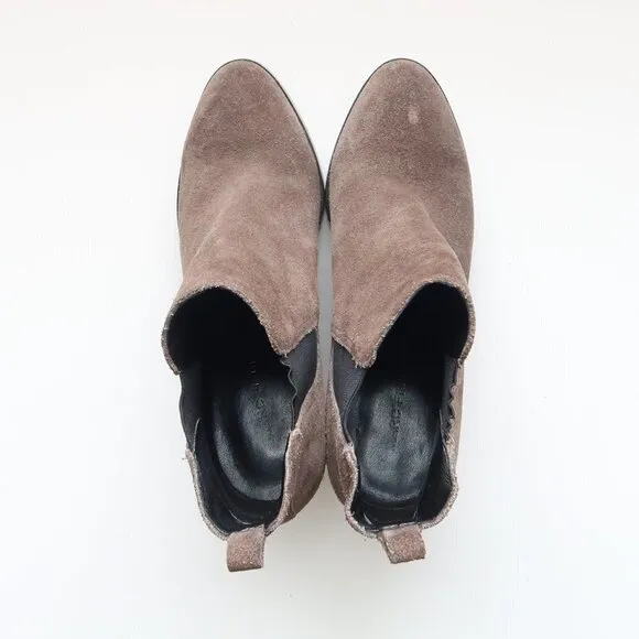Marc Fisher Taupe Suede Leather Block Heel Ankle Boots / Booties