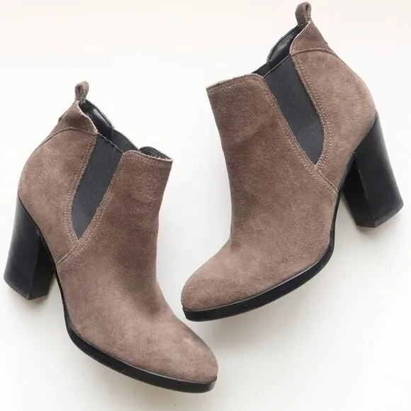 Marc Fisher Taupe Suede Leather Block Heel Ankle Boots / Booties