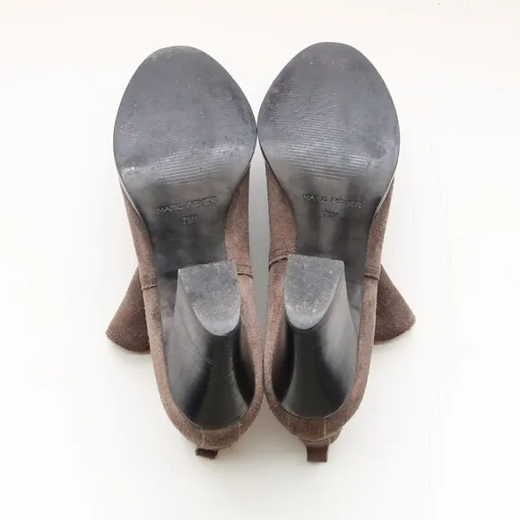Marc Fisher Taupe Suede Leather Block Heel Ankle Boots / Booties