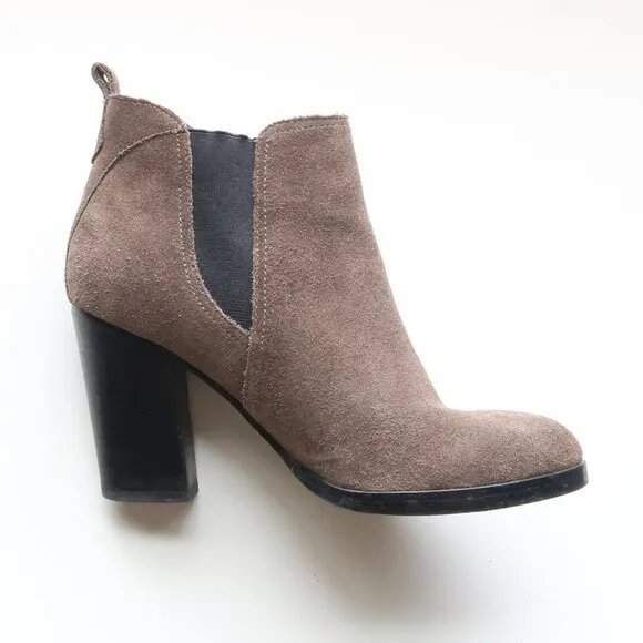 Marc Fisher Taupe Suede Leather Block Heel Ankle Boots / Booties