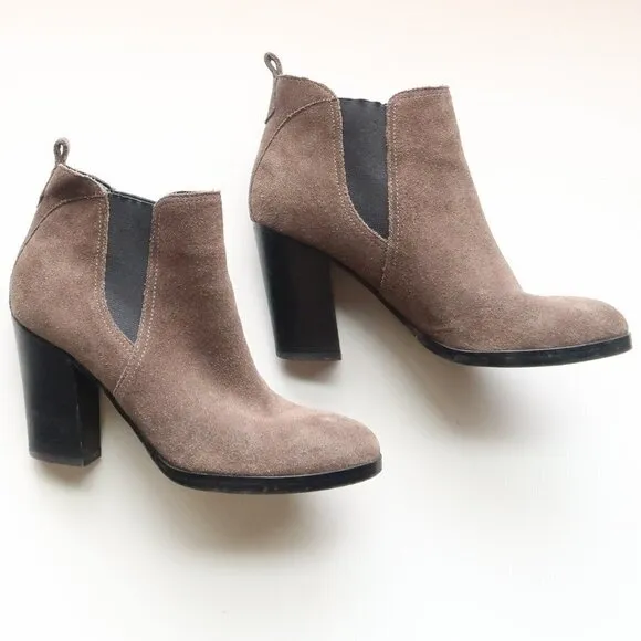 Marc Fisher Taupe Suede Leather Block Heel Ankle Boots / Booties