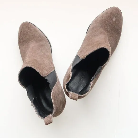 Marc Fisher Taupe Suede Leather Block Heel Ankle Boots / Booties
