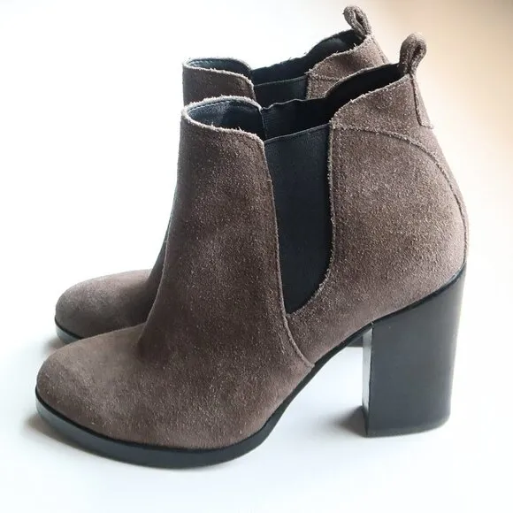 Marc Fisher Taupe Suede Leather Block Heel Ankle Boots / Booties