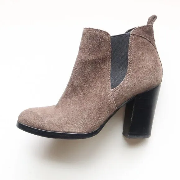 Marc Fisher Taupe Suede Leather Block Heel Ankle Boots / Booties