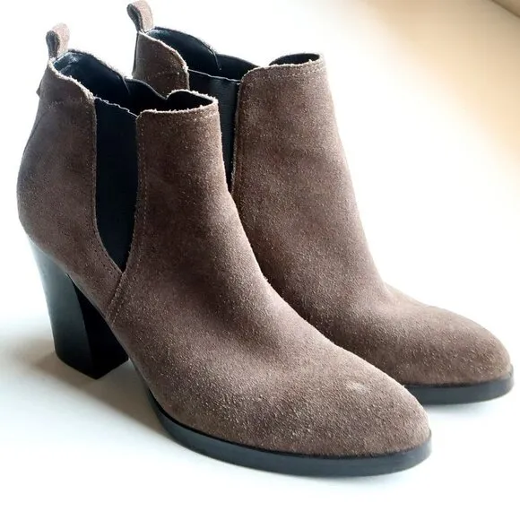 Marc Fisher Taupe Suede Leather Block Heel Ankle Boots / Booties