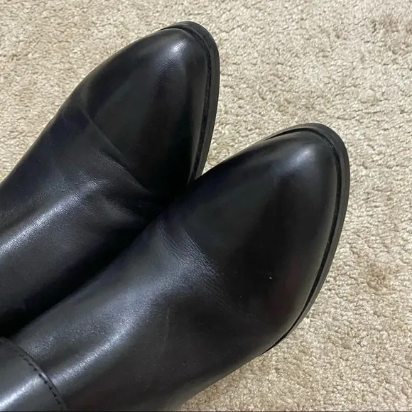 Marc Fisher Western Black Leather Boots Block Heel