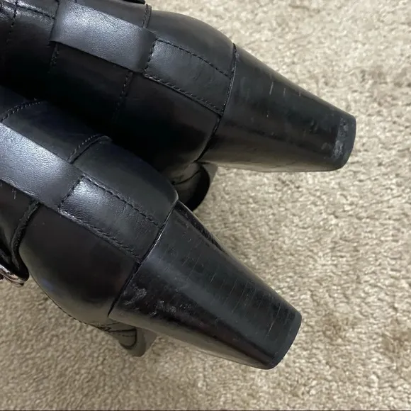 Marc Fisher Western Black Leather Boots Block Heel