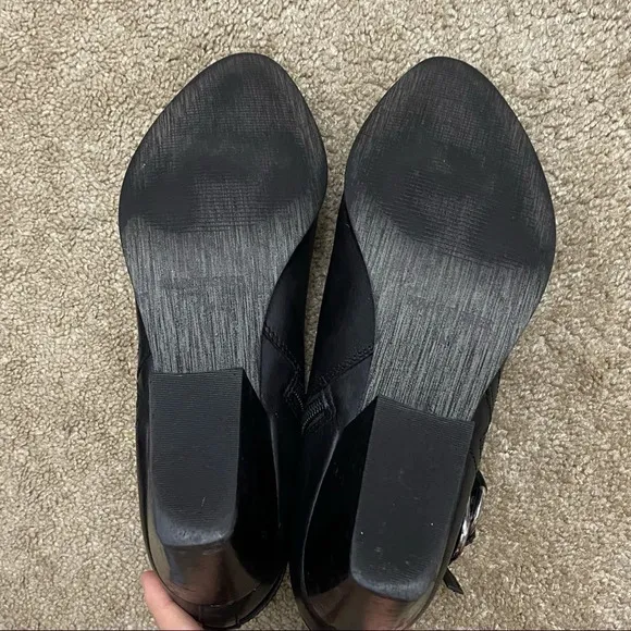 Marc Fisher Western Black Leather Boots Block Heel