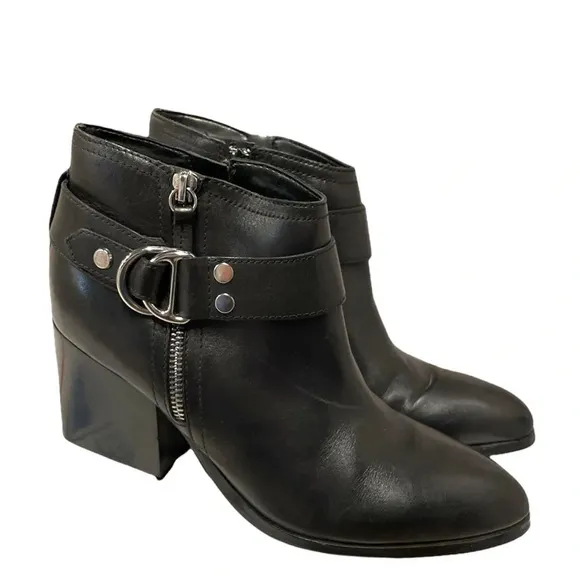 Marc Fisher Western Black Leather Boots Block Heel