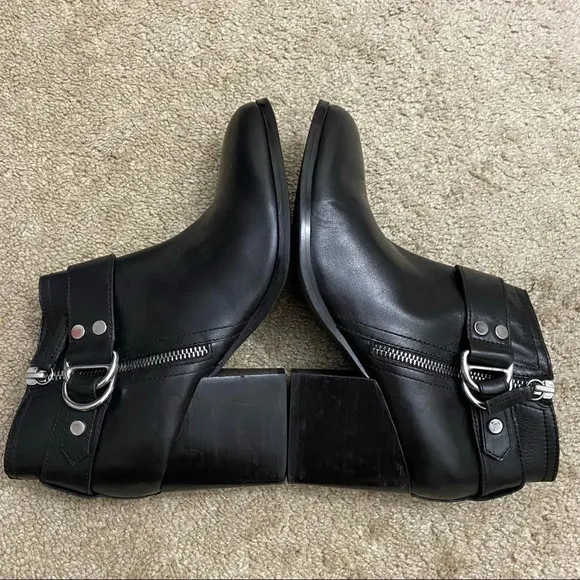 Marc Fisher Western Black Leather Boots Block Heel