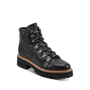 MARC FISHER Womens Black 1&quot; Platform Irme Block Heel Leather Hiking Boots 5.5 M