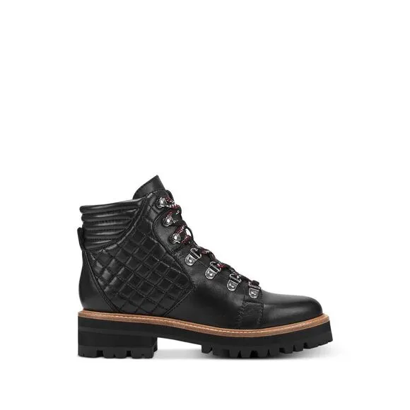 MARC FISHER Womens Black 1&quot; Platform Irme Block Heel Leather Hiking Boots 5.5 M