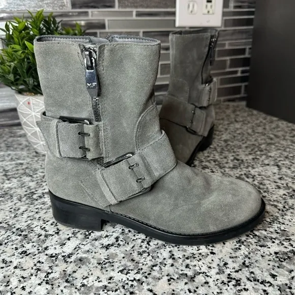 Marc Fisher | Womens Parole Moto Biker Round Toe Ankle Fashion Boots Gray Size 6