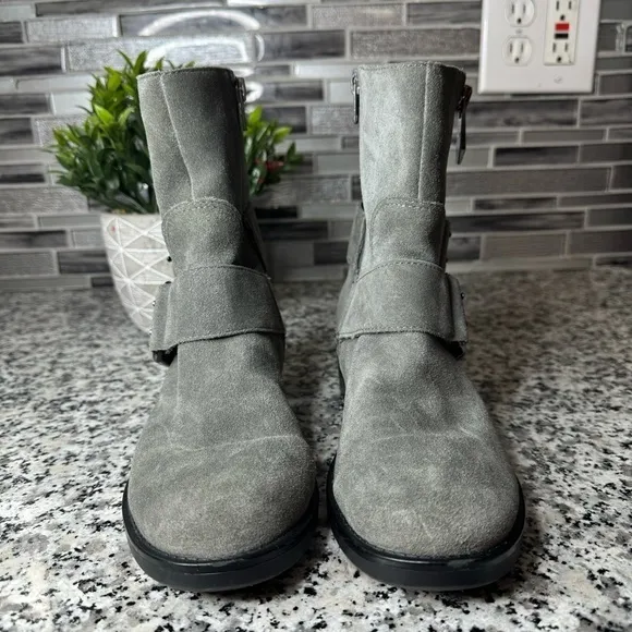 Marc Fisher | Womens Parole Moto Biker Round Toe Ankle Fashion Boots Gray Size 6