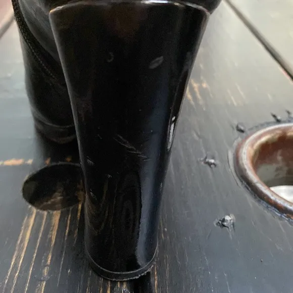 Marc Jacobs Jane Black Patent Leather &amp; Suede Heeled Boots with Ankle Buckle&amp;Bow
