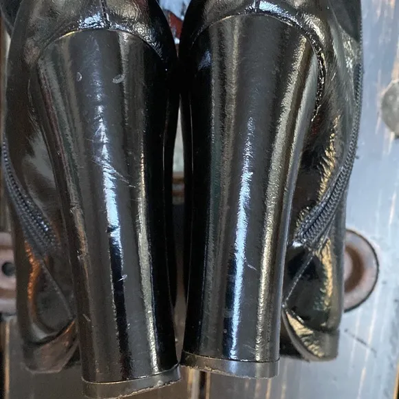 Marc Jacobs Jane Black Patent Leather &amp; Suede Heeled Boots with Ankle Buckle&amp;Bow