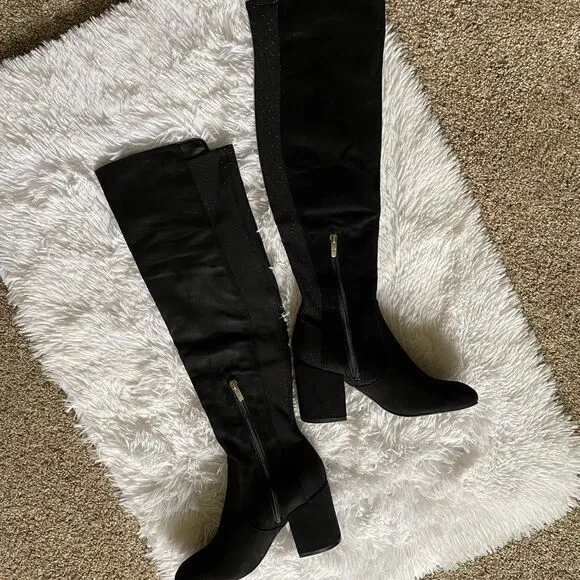 Marc Fisher Black Sparkle Tall Boots Size 7 M EUC