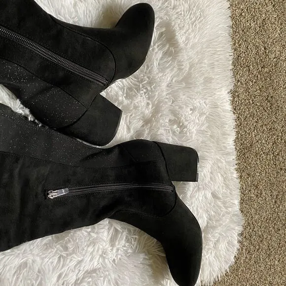 Marc Fisher Black Sparkle Tall Boots Size 7 M EUC