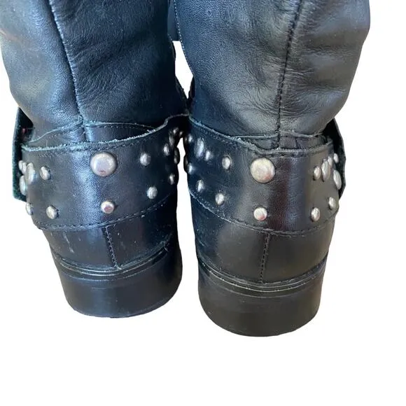 Matisse Alberta Black Leather Stud Riding Mid Calf Boots size 6.5 Moto