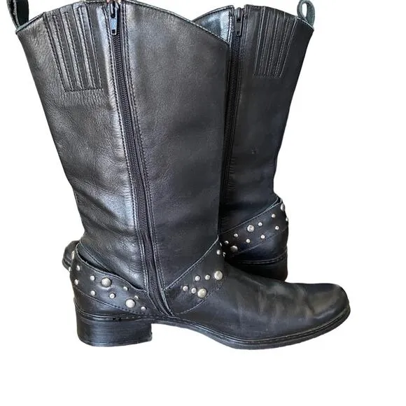 Matisse Alberta Black Leather Stud Riding Mid Calf Boots size 6.5 Moto