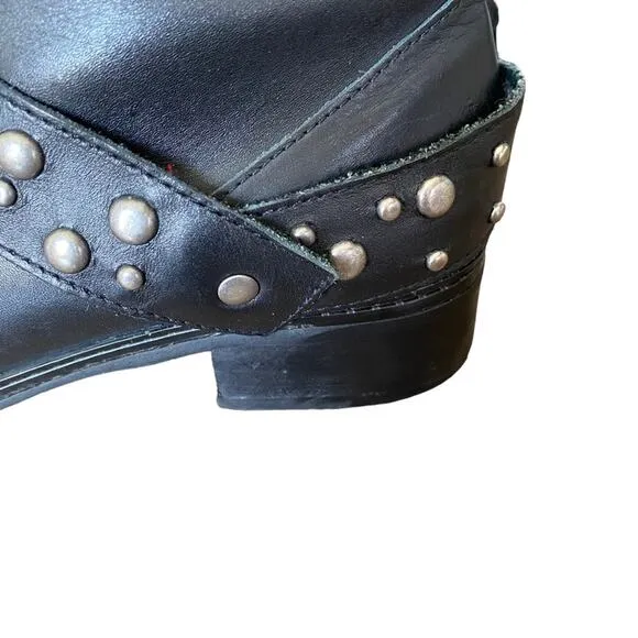 Matisse Alberta Black Leather Stud Riding Mid Calf Boots size 6.5 Moto