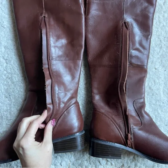 Matisse: &quot;Sicoya&quot;  Interior Zip Cognac Brown Leather Tall Riding Boots 8.5