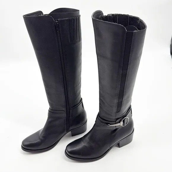 Matisse Mary Women's Black Leather Riding Knee High Silver Buckle Boots Size 8