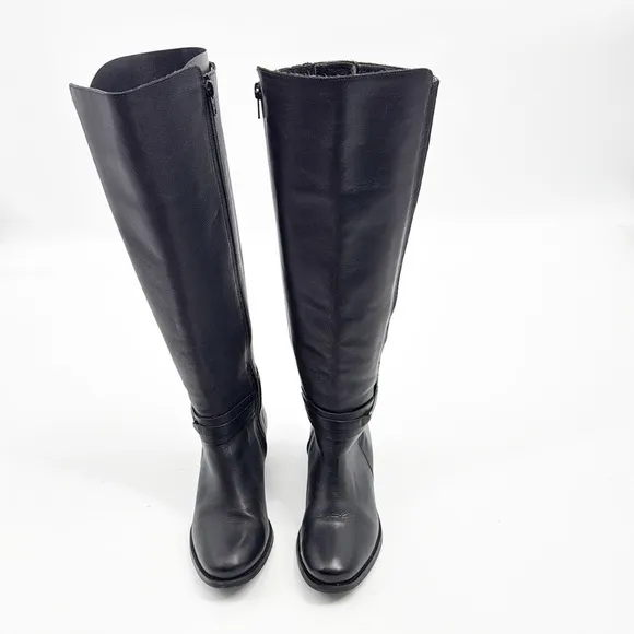 Matisse Mary Women's Black Leather Riding Knee High Silver Buckle Boots Size 8