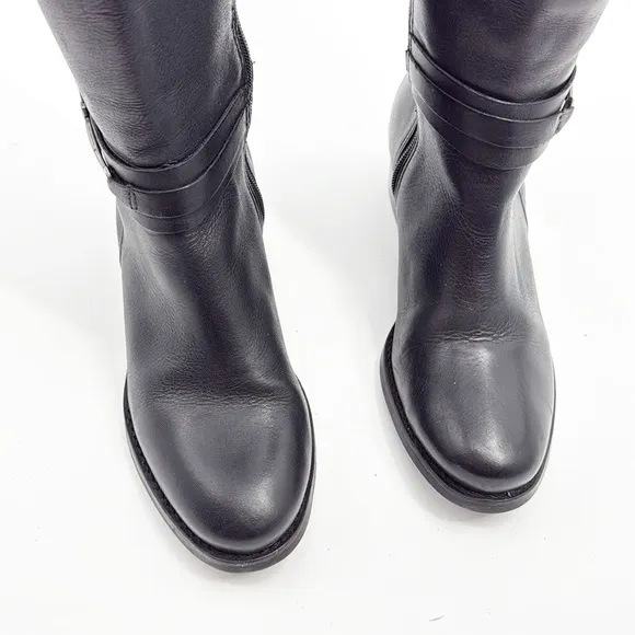 Matisse Mary Women's Black Leather Riding Knee High Silver Buckle Boots Size 8