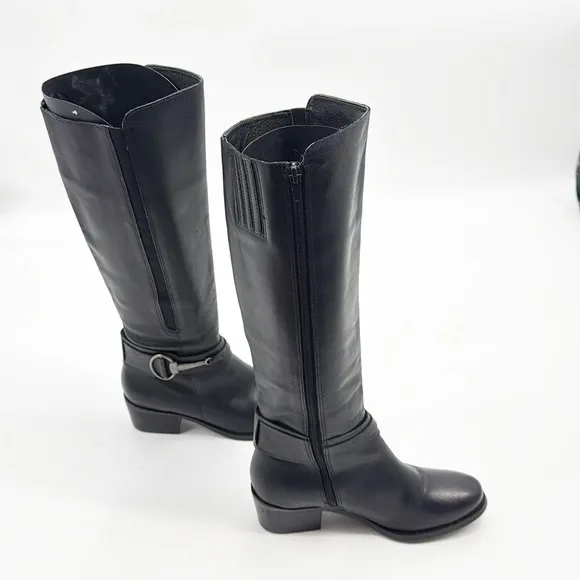 Matisse Mary Women's Black Leather Riding Knee High Silver Buckle Boots Size 8