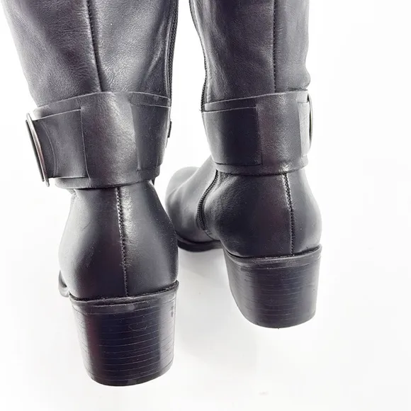 Matisse Mary Women's Black Leather Riding Knee High Silver Buckle Boots Size 8