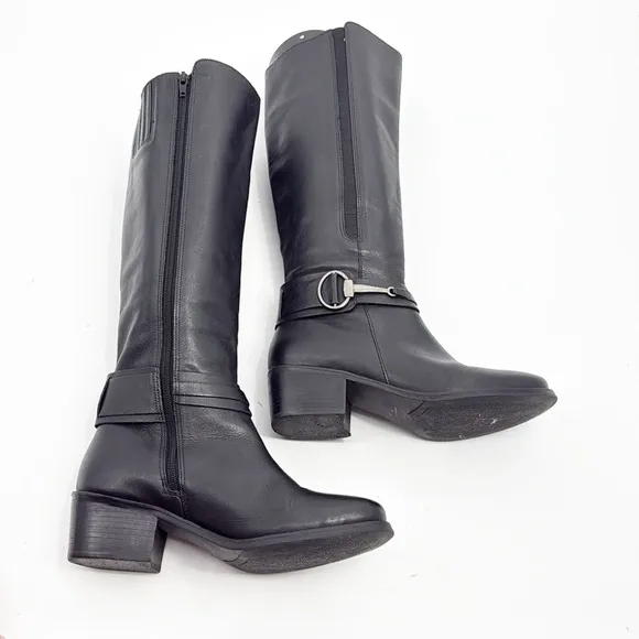 Matisse Mary Women's Black Leather Riding Knee High Silver Buckle Boots Size 8