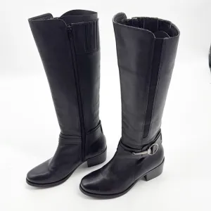 Matisse Mary Women's Black Leather Riding Knee High Silver Buckle Boots Size 8