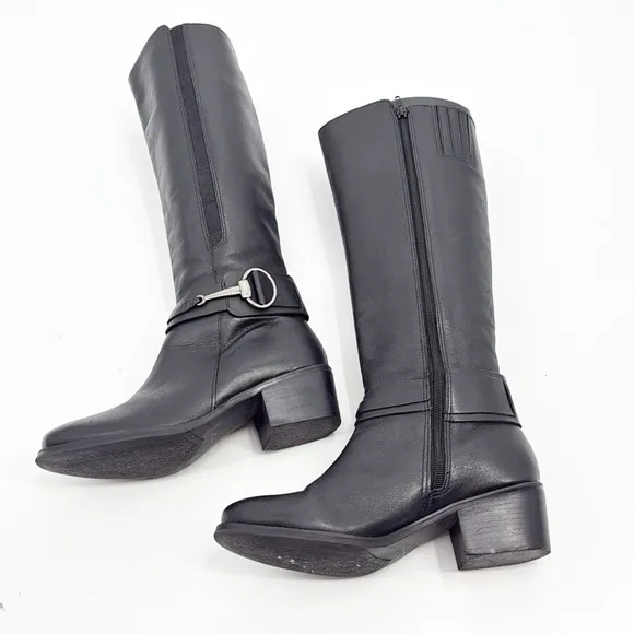 Matisse Mary Women's Black Leather Riding Knee High Silver Buckle Boots Size 8