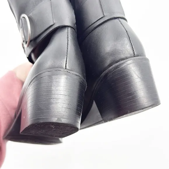 Matisse Mary Women's Black Leather Riding Knee High Silver Buckle Boots Size 8