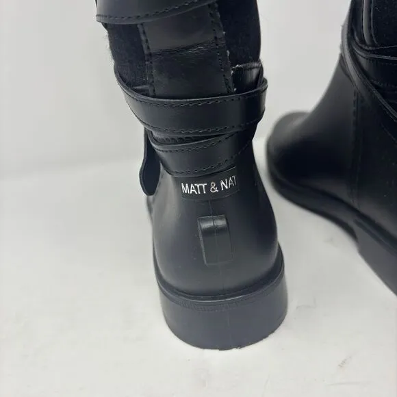 Matt &amp; Nat Boots Size 40 (9) Black Tall Rain Boots Waterproof Riding Style Vegan