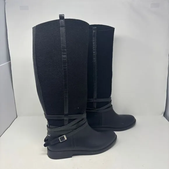 Matt &amp; Nat Boots Size 40 (9) Black Tall Rain Boots Waterproof Riding Style Vegan