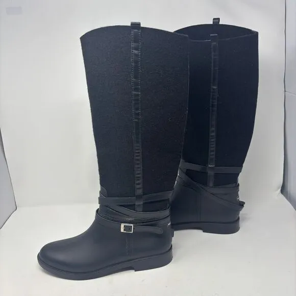 Matt &amp; Nat Boots Size 40 (9) Black Tall Rain Boots Waterproof Riding Style Vegan
