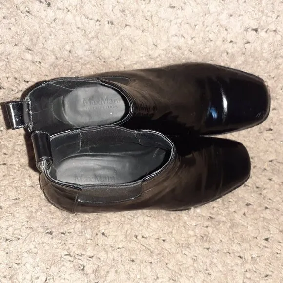 MAXMARA-Black Patent Leather Ankle Boots-Pull-On-Sz 36/6-Excellent